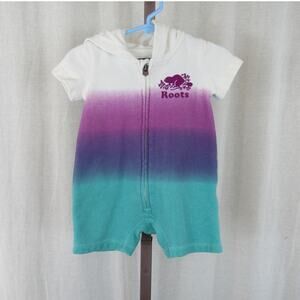 Roots 3-6m Multi Color Ombre Romper Baby with Hood Hoodie Purple Teal White